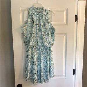 White House Black Market Aqua and White Blouse--Size Small